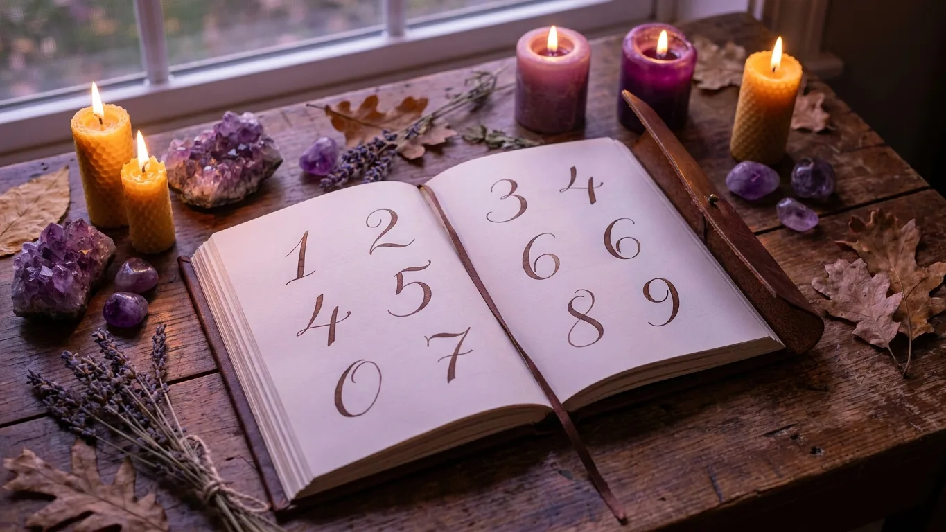 Carnet ouvert avec des chiffres calligraphiés pour le calcul du chemin de vie