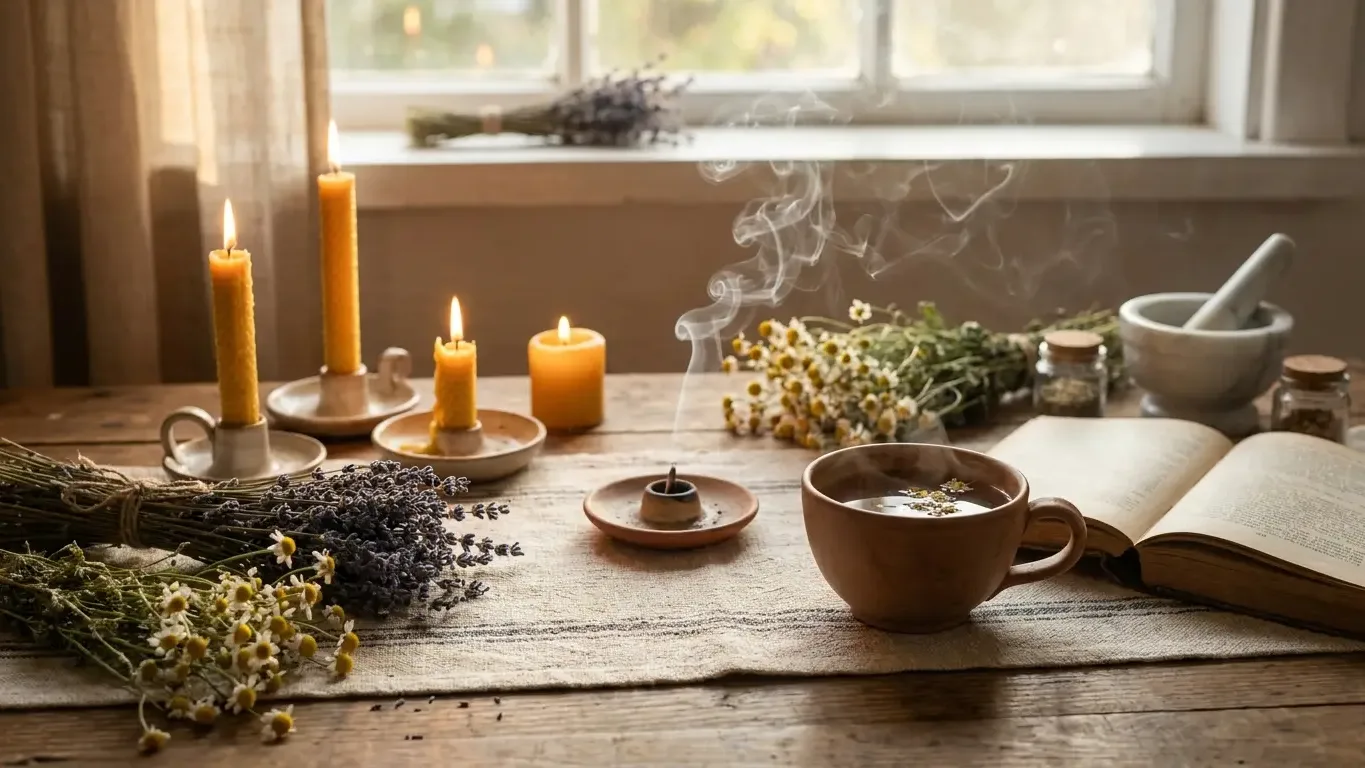 Ambiance douce avec bougies pour préparer une consultation de voyance à distance